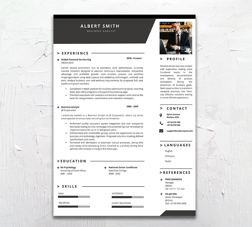 Business Analyst Resume CV Design - Student Cycle
